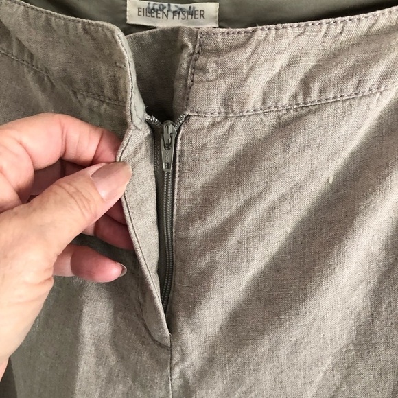 Eileen Fisher Cropped Pants Organic Linen Tan Large - Picture 10 of 12